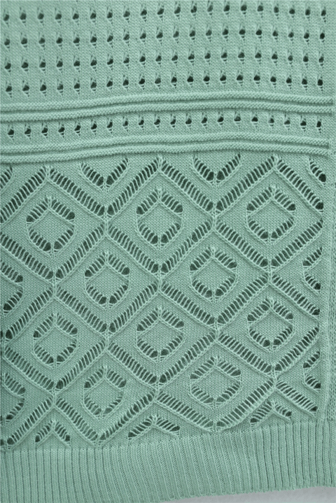 Yuvarlak Yaka Ajurlu Düğmeli Triko Hırka  -Mint-Hırka-109-9210-R24