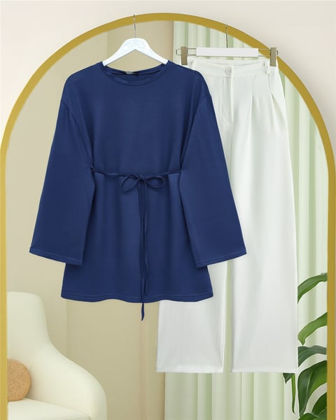 Yuvarlak Yaka Beli Bağlamalı Penye Tunik -Laci-Tunik-253-13071-R03