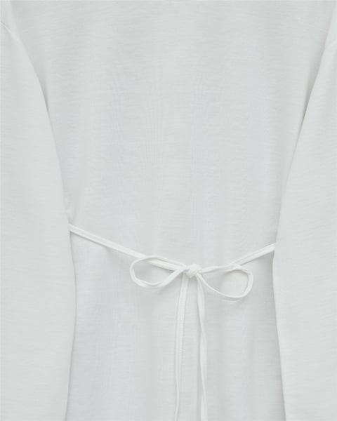 Yuvarlak Yaka Beli Bağlamalı Penye Tunik -Beyaz-Tunik-253-13071-R02