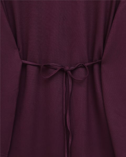 Yuvarlak Yaka Beli Bağlamalı Penye Tunik -Mürdüm-Tunik-253-13071-R09
