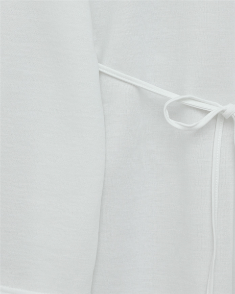 Yuvarlak Yaka Beli Bağlamalı Penye Tunik -Beyaz-Tunik-253-13071-R02