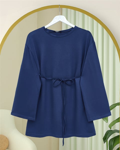 Yuvarlak Yaka Beli Bağlamalı Penye Tunik -Laci-Tunik-253-13071-R03