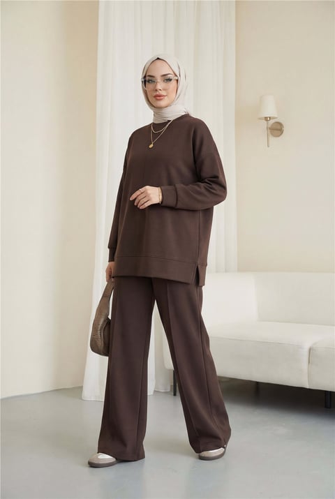 Yuvarlak Yaka Çimalı Oyşo İkili Takım -K. Kahve-Takım-436-10059-R54