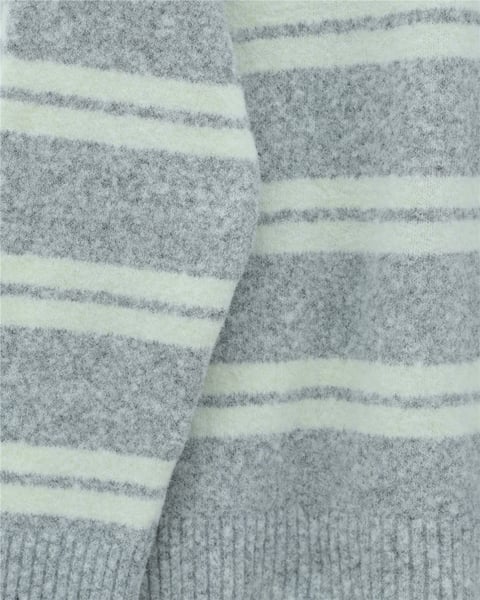 Yuvarlak Yaka Çizgili Yumoş Triko Kazak -Gri-Kazak-357-7016-R11