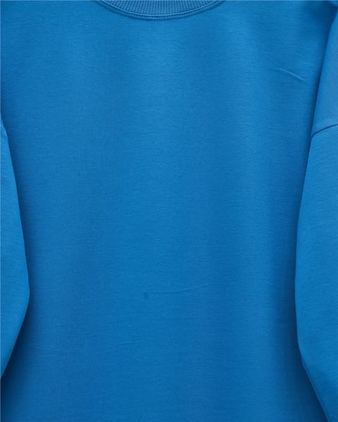 Yuvarlak Yaka Eteği Fiyonk Detaylı  Salaş Penye Tunik -Mavi-Tunik-349-7095-R31