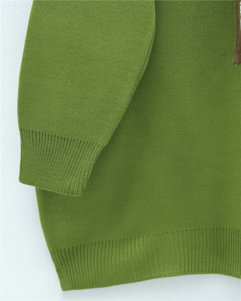 Yuvarlak Yaka Fularlı Salaş Triko Tunik  -F.Yeşili-Kazak-109-9776-R67