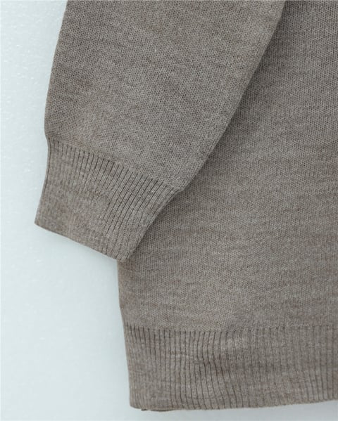 Yuvarlak Yaka Fularlı Salaş Triko Tunik  -Toprak-Kazak-109-9776-R55