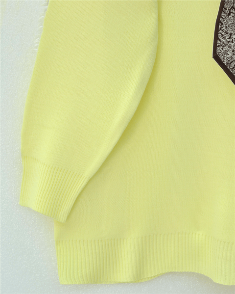 Yuvarlak Yaka Fularlı Salaş Triko Tunik -Açık Sarı-Kazak-109-9776-R75
