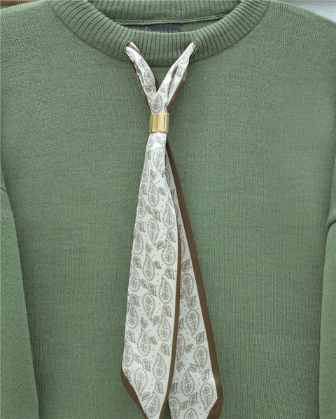 Yuvarlak Yaka Fularlı Salaş Triko Tunik   -Çağla Y.-Kazak-109-9776-R70