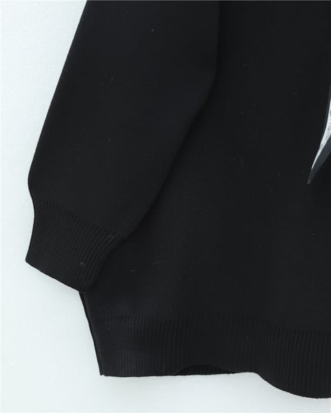 Yuvarlak Yaka Fularlı Salaş Triko Tunik    -Siyah-Kazak-109-9776-R01