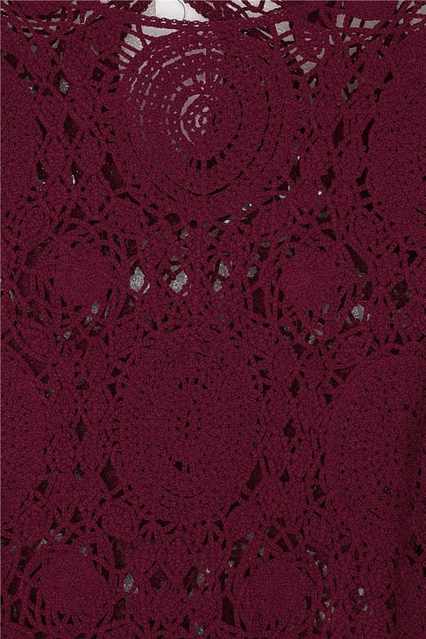 Yuvarlak Yaka İspanyol Kol Triko Bluz -Bordo-Bluz-364-2127-R04