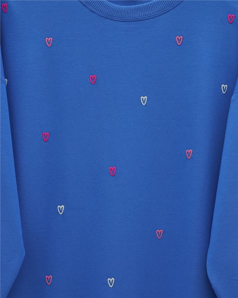 Yuvarlak Yaka Kalp Desenli Penye Tunik  -Mavi-Tunik-349-7090-R31