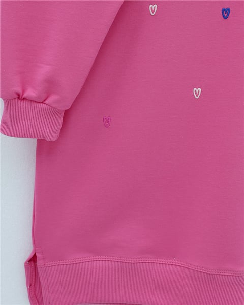 Yuvarlak Yaka Kalp Desenli Penye Tunik  -Pembe-Tunik-349-7090-R20