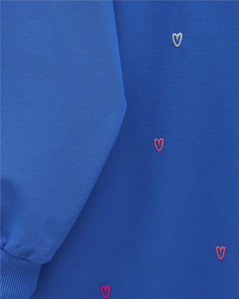 Yuvarlak Yaka Kalp Desenli Penye Tunik  -Mavi-Tunik-349-7090-R31