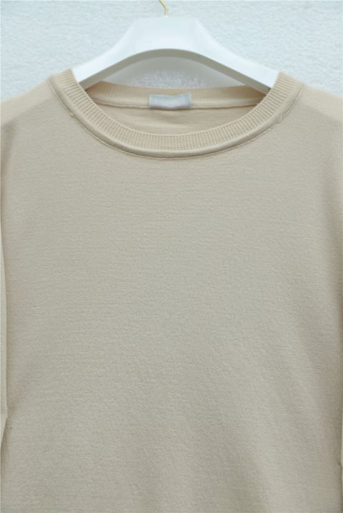 Yuvarlak Yaka Kolu Düğme Detaylı Triko Tunik   -Açık Vizon-Tunik-109-9793-R51