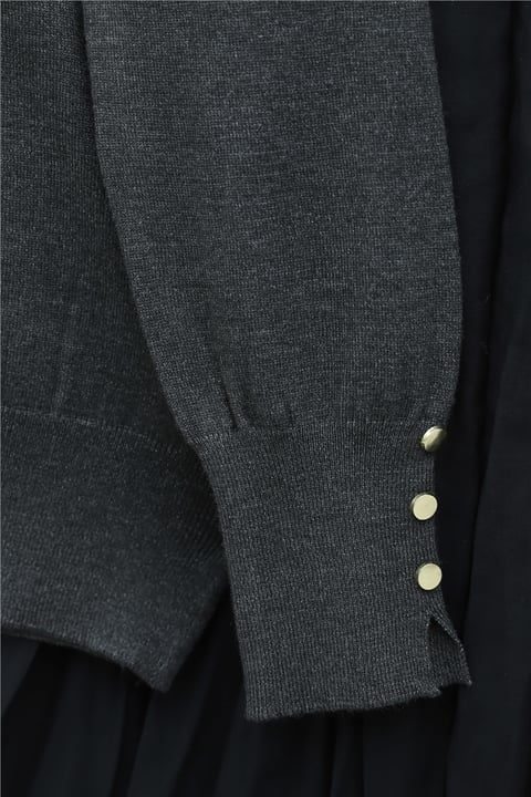 Yuvarlak Yaka Kolu Düğme Detaylı Triko Tunik  -Füme-Tunik-109-9793-R18