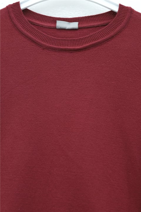 Yuvarlak Yaka Kolu Düğme Detaylı Triko Tunik  -Bordo-Tunik-109-9793-R04