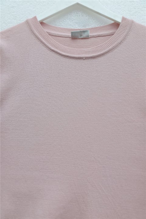 Yuvarlak Yaka Kolu Düğme Detaylı Triko Tunik   -Pudra-Tunik-109-9793-R06