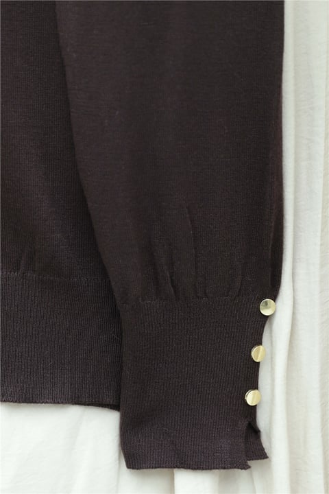 Yuvarlak Yaka Kolu Düğme Detaylı Triko Tunik  -K. Kahve-Tunik-109-9793-R54
