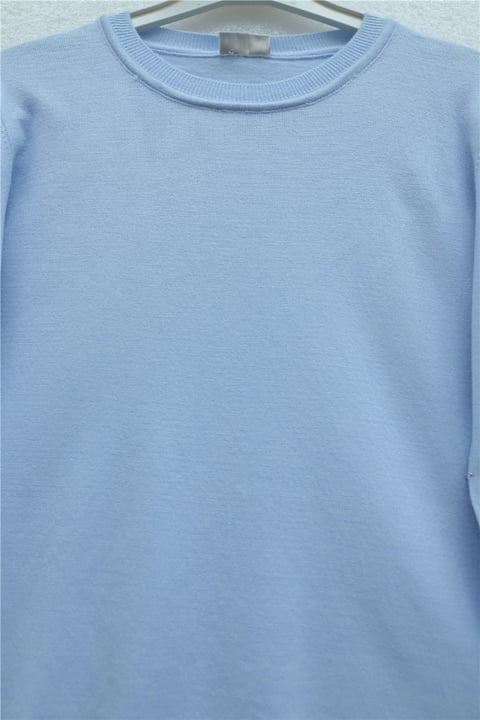 Yuvarlak Yaka Kolu Düğme Detaylı Triko Tunik   -Bebe Mavi-Tunik-109-9793-R32