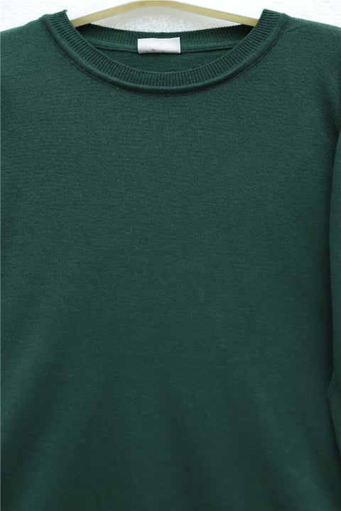 Yuvarlak Yaka Kolu Düğme Detaylı Triko Tunik   -Zümrüt-Tunik-109-9793-R17