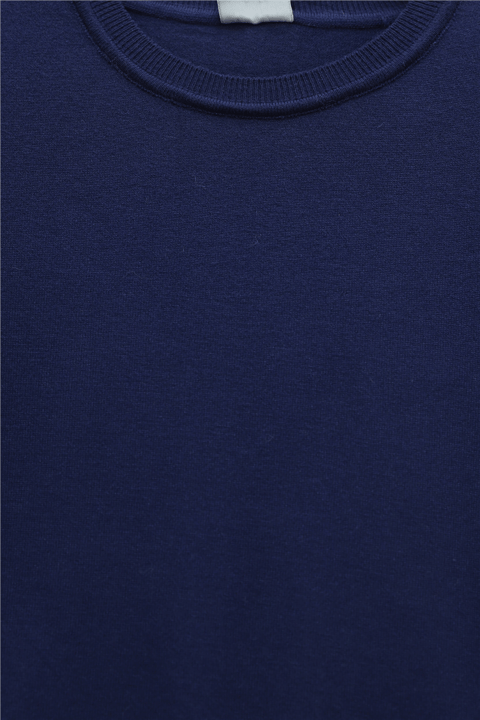 Yuvarlak Yaka Kolu Düğme Detaylı Triko Tunik  -İndigo-Tunik-109-9793-R21