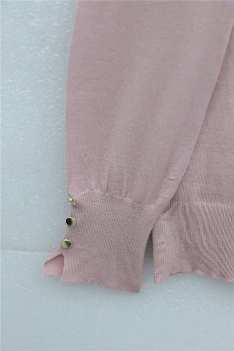 Yuvarlak Yaka Kolu Düğme Detaylı Triko Tunik   -Pudra-Tunik-109-9793-R06