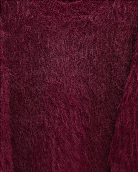 Yuvarlak Yaka Sakallı Triko Kazak -Bordo-Kazak-357-7004-R04