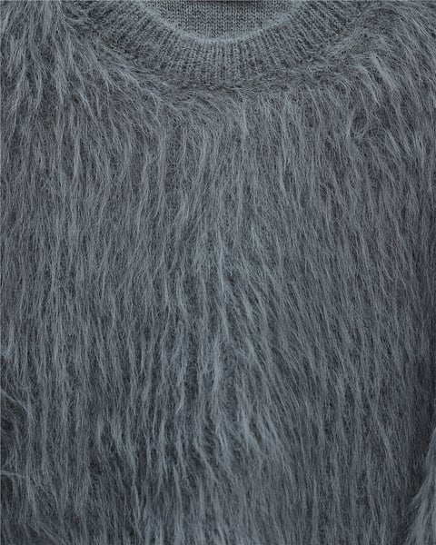 Yuvarlak Yaka Sakallı Triko Kazak -Füme-Kazak-357-7004-R18