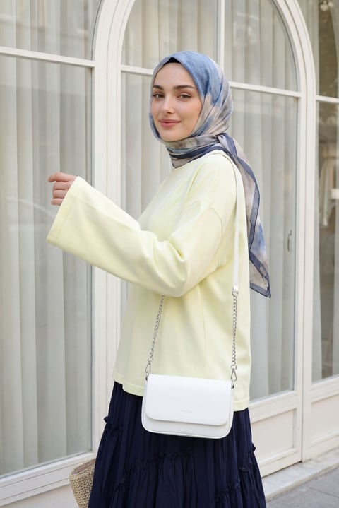 Yuvarlak Yaka Salaş Penye Bluz -Açık Sarı