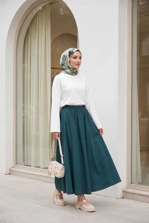Yuvarlak Yaka Salaş Penye Bluz -Beyaz