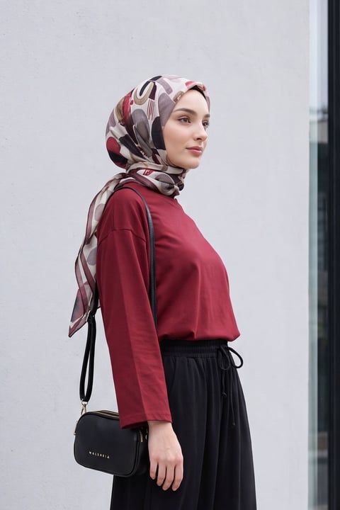 Yuvarlak Yaka Salaş Penye Tunik       -Koyu Bordo