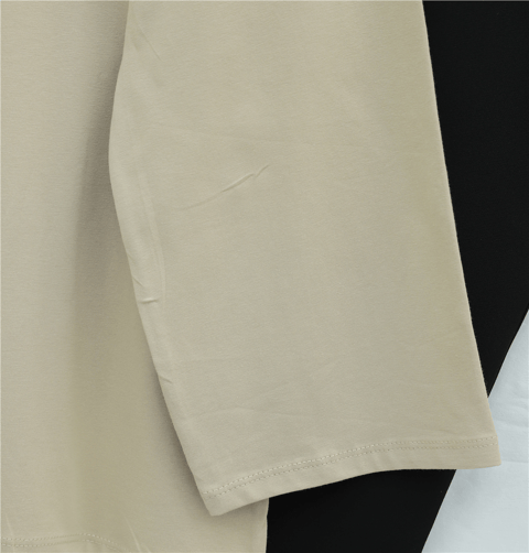 Yuvarlak Yaka Salaş Penye Tunik  -Açık Vizon-Tunik-437-10751-R51