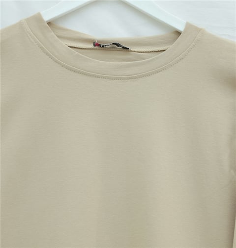 Yuvarlak Yaka Salaş Penye Tunik  -Açık Vizon-Tunik-437-10751-R51