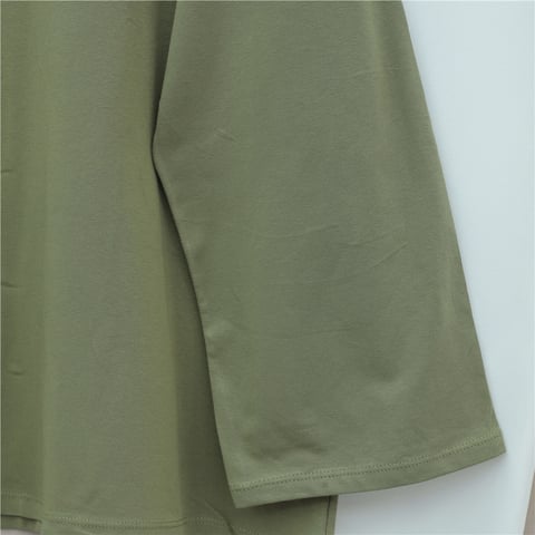 Yuvarlak Yaka Salaş Penye Tunik  -Haki-Tunik-437-10751-R05