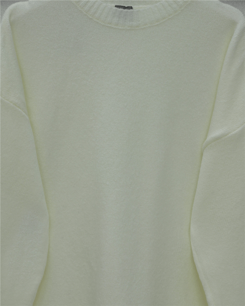 Yuvarlak Yaka Salaş Triko Kazak  -Beyaz-Kazak-109-0952-R02