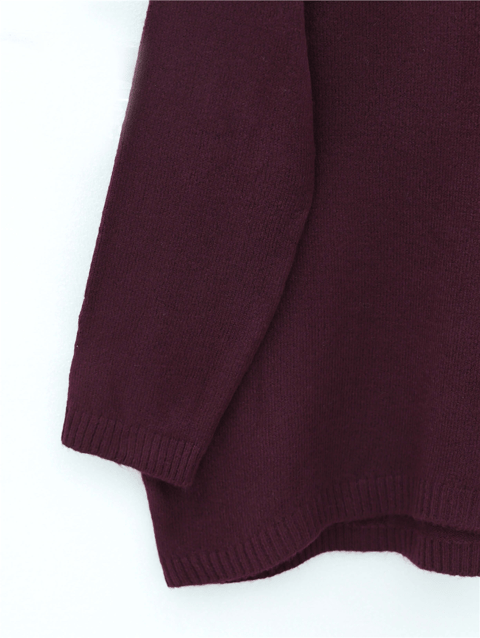 Yuvarlak Yaka Salaş Triko Kazak -Bordo-Kazak-109-0952-R04