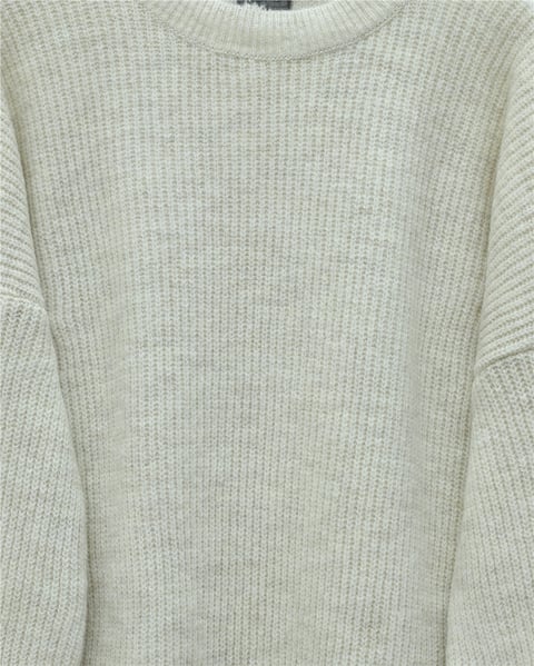 Yuvarlak Yaka Salaş Triko Kazak -Krem-Kazak-109-0951-R28