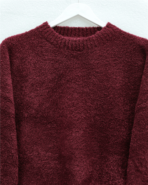 Yuvarlak Yaka Salaş Yumoş Triko  Kazak  -Bordo-Kazak-357-6222-R04