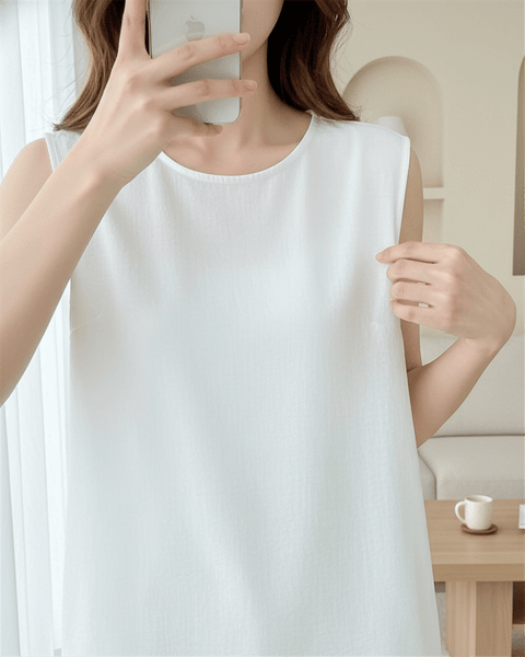 Yuvarlak Yaka Sıfır Kol Modal İçlik  -Beyaz-Bluz-338-40010-R02