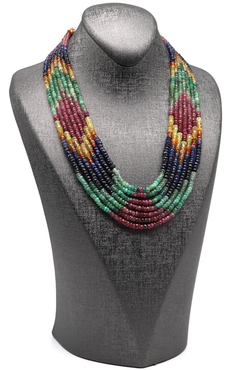 7 Sıralı Yakut-Safir-Zümrüt Multi Color Kolye 