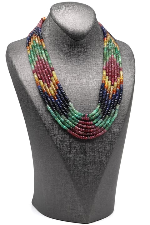 7 Sıralı Yakut-Safir-Zümrüt Multi Color Kolye 