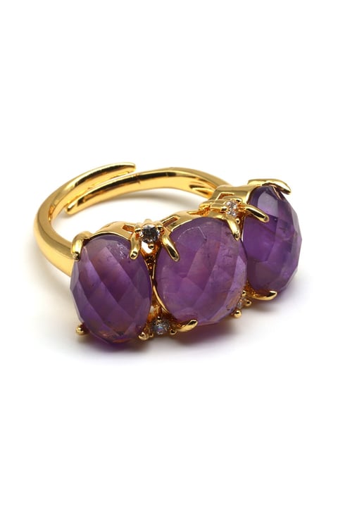 Ametist Doğal Taş Ayarlanabilir Gold Renkli Yüzük - YZK-0220
