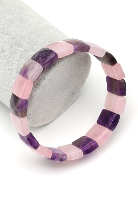 Ametist-Pembe Kuvars Doğal Taş Bileklik 11 x 15 mm Özel Kesim - BLK-2385