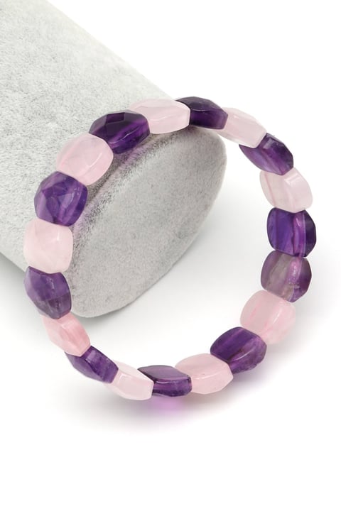 Ametist-Pembe Kuvars Doğal Taş Bileklik 10 x 15 mm Özel Kesim - BLK-2388