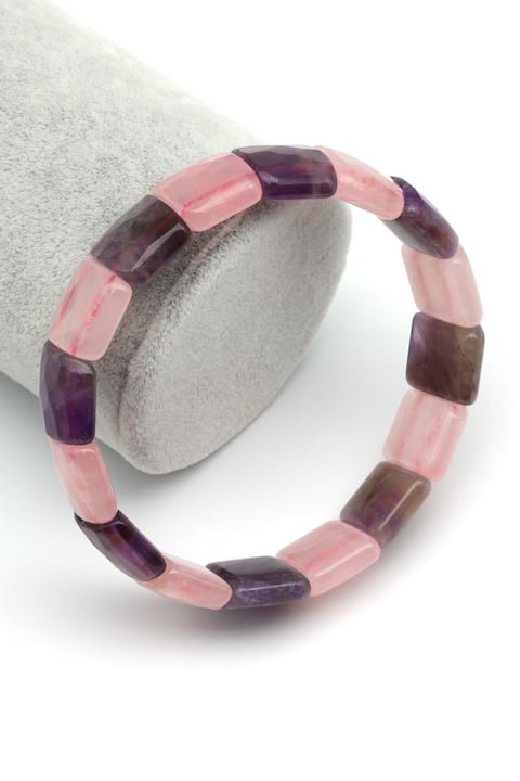 Ametist - Pembe Kuvars Doğal Taş Bileklik 13 x 15 mm Özel Kesim