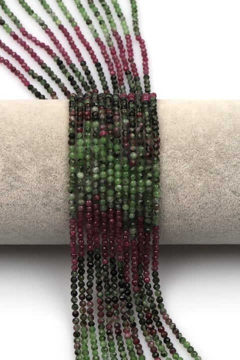 Anyolit ( Ruby Zoisite ) Doğal Taş Dizi 2 mm Fasetli Küre Kesim - DZ-1293