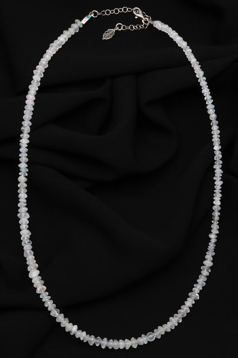 Ay Taşı Doğal Taş 925 Ayar Gümüş Rondel Kesim Kolye