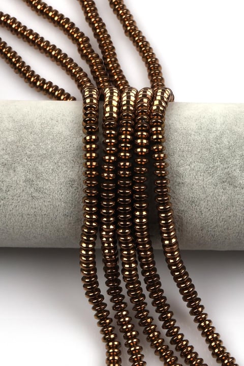 Bakır Renkli Hematit Dizi 3 x 6 mm Rondel Kesim