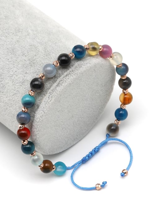 Candy Agate Doğal Taş Makrome Örme Bileklik Küre Kesim - BMK-642